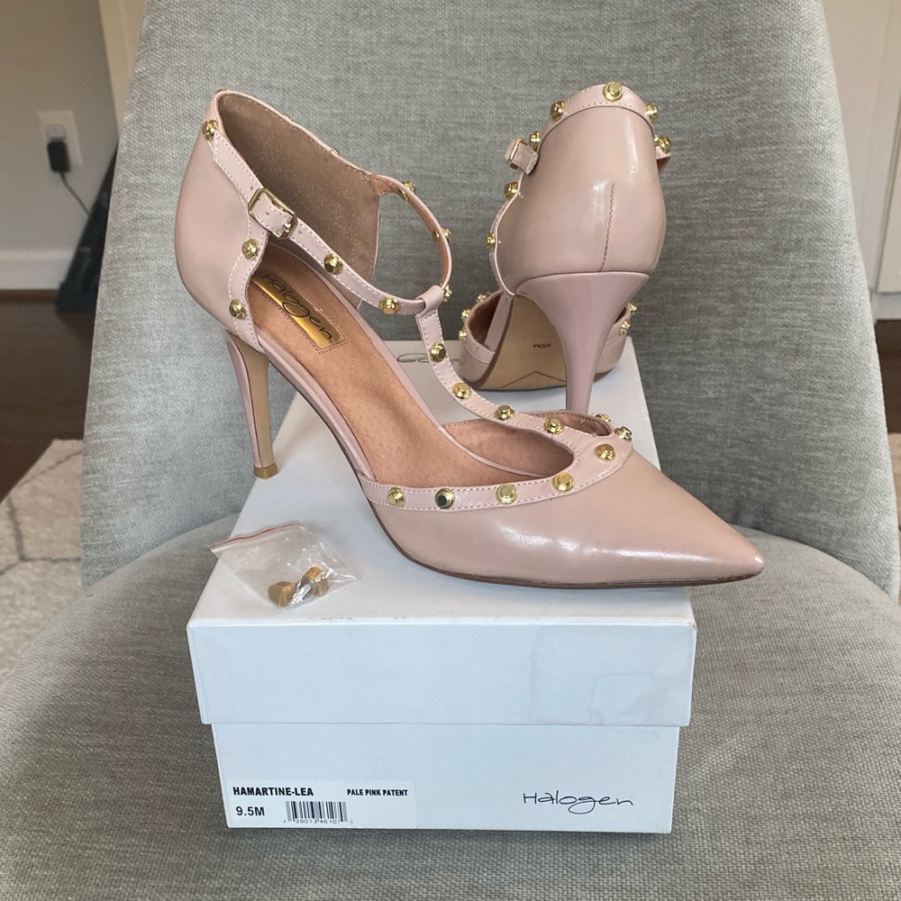 Halogen Martine Studded T-Strap Pump pale pink patent
